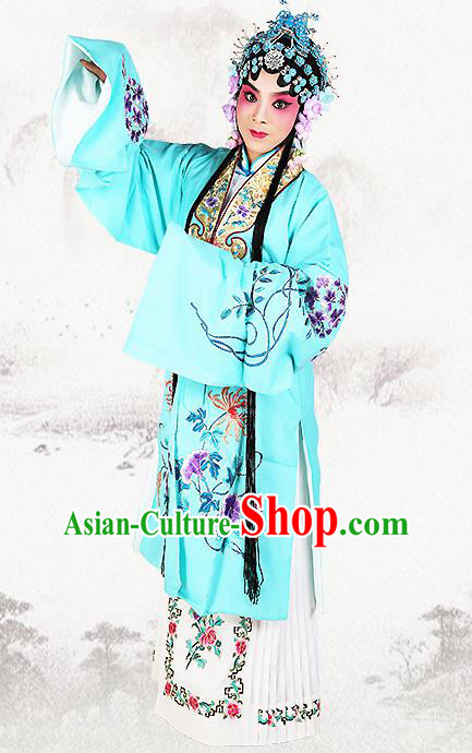 Professional Chinese Beijing Opera Costumes Ancient Peking Opera Actress Blue Clothing for Adults
