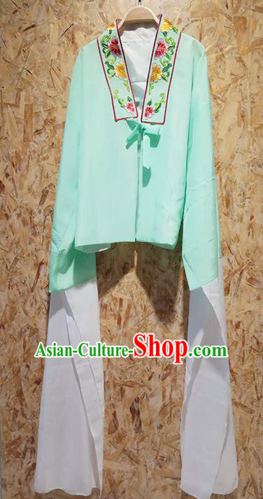 Professional Chinese Beijing Opera Costumes Ancient Peking Opera Actress Embroidered Water Sleeve Green Blouse for Adults