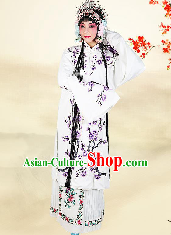 Professional Chinese Beijing Opera Costumes Ancient Huangmei Opera Actress Embroidered White Clothing for Adults