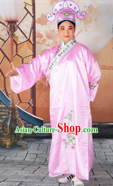 Professional Chinese Beijing Opera Costumes Peking Opera Gifted Scholar Pink Robe and Hat for Adults
