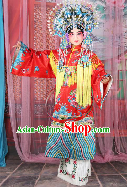 Professional Chinese Traditional Beijing Opera Imperial Consort Wedding Red Costumes and Phoenix Coronet for Adults