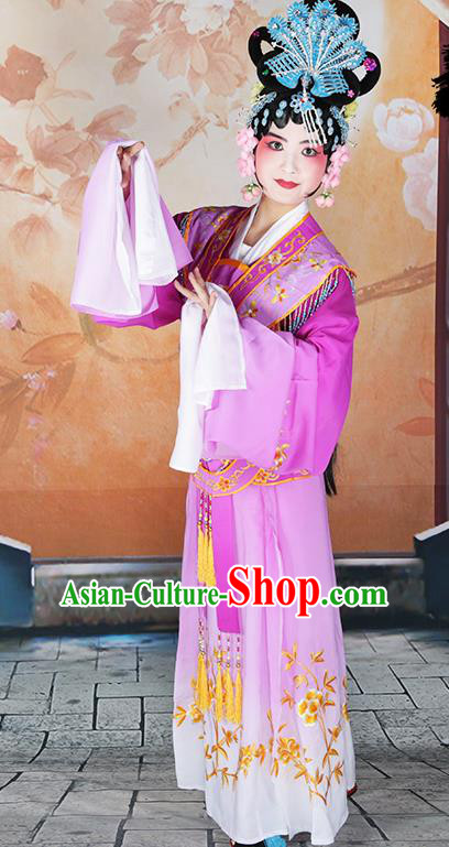 Professional Chinese Beijing Opera Diva Embroidered Costumes Peking Opera Fairy Purple Dress for Adults