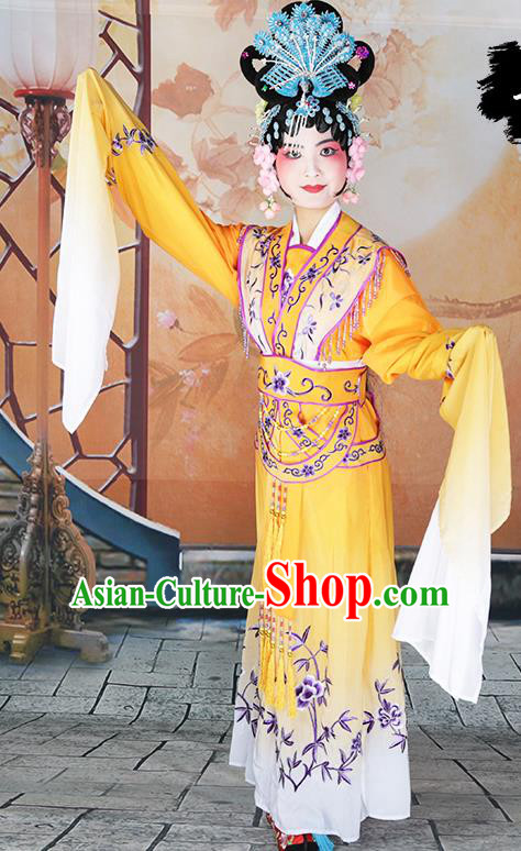 Professional Chinese Beijing Opera Diva Embroidered Costumes Peking Opera Fairy Yellow Dress for Adults
