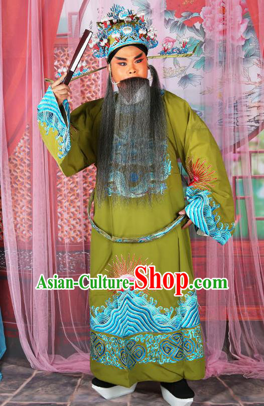 Professional Chinese Peking Opera Costume Traditional Peking Opera Minister Green Robe for Adults