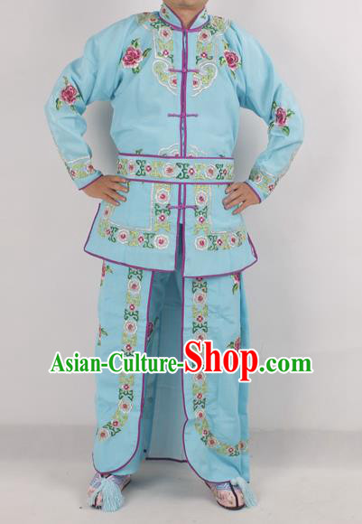 Chinese Peking Opera Female Warrior Blue Costume Ancient Swordswoman Embroidered Clothing for Adults