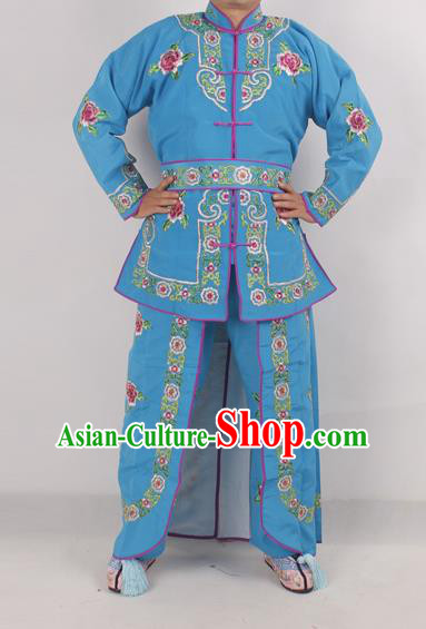 Chinese Peking Opera Female Warrior Deep Blue Costume Ancient Swordswoman Embroidered Clothing for Adults