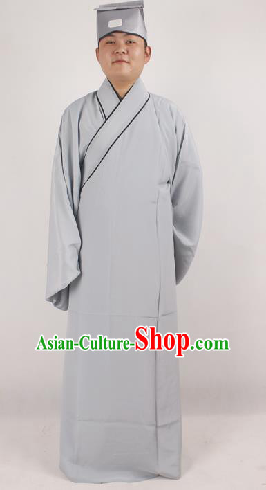 Professional Chinese Peking Opera Niche Costume Beijing Opera Scholar Grey Robe and Hat for Adults