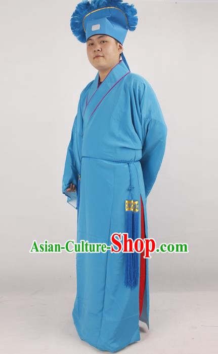 Professional Chinese Peking Opera Niche Costume Beijing Opera Scholar Blue Robe and Hat for Adults