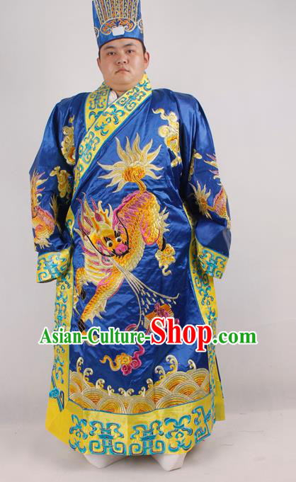 Professional Chinese Peking Opera Minister Costume Beijing Opera Embroidered Kylin Blue Robe for Adults