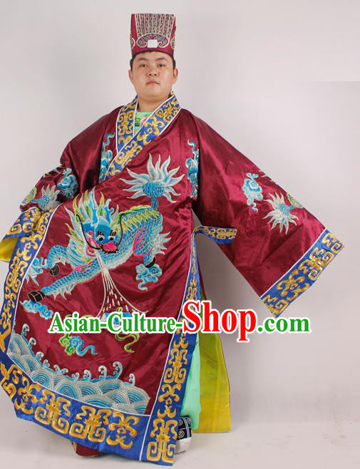Professional Chinese Peking Opera Minister Costume Beijing Opera Embroidered Kylin Purplish Red Robe for Adults