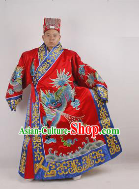 Professional Chinese Peking Opera Minister Costume Beijing Opera Embroidered Kylin Red Robe for Adults