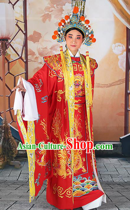 Professional Chinese Peking Opera Emperor Red Costume and Hat for Adults