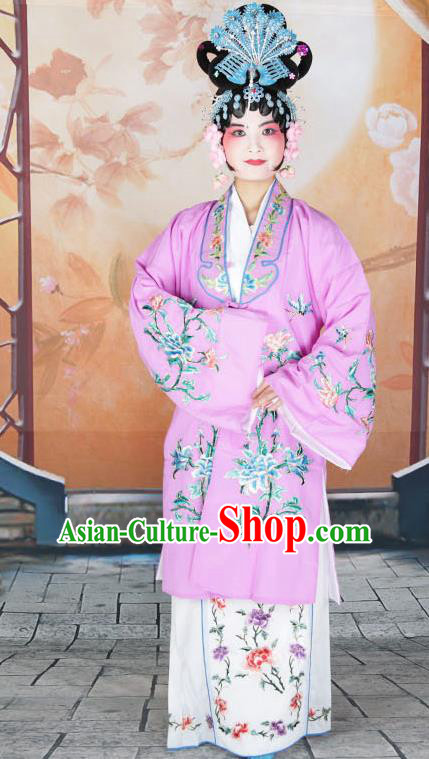 Professional Chinese Beijing Opera Actress Embroidered Peony Lilac Costumes for Adults