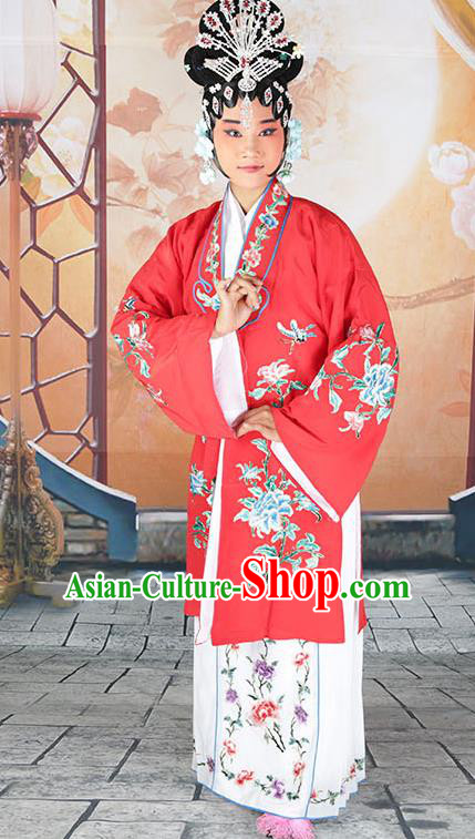 Professional Chinese Beijing Opera Actress Embroidered Peony Red Costumes for Adults