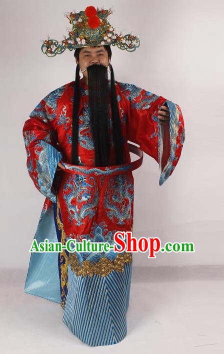 Professional Chinese Peking Opera Old Men Costume Prime Minister Red Embroidered Robe for Adults