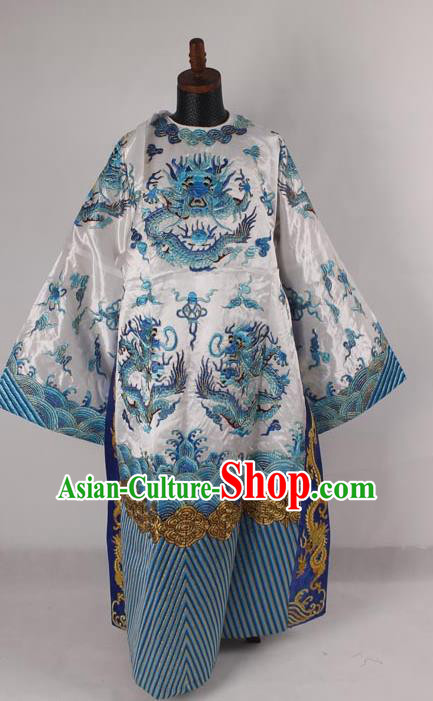 Professional Chinese Peking Opera Old Men Costume Prime Minister White Embroidered Robe for Adults