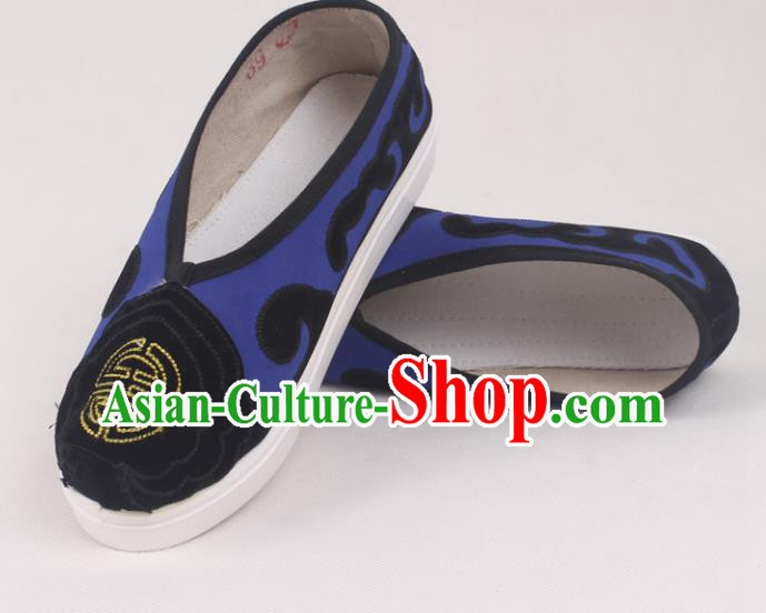 Chinese Traditional Beijing Opera Ministry Councillor Embroidered Shoes Peking Opera Royalblue Shoes for Men