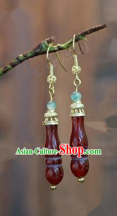 Chinese Handmade Red Agate Earrings Ancient Bride Ear Jewelry Accessories for Women