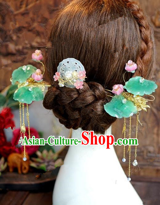 Chinese Handmade Ancient Wedding Hair Accessories Lotus Hairpins Complete Set for Women
