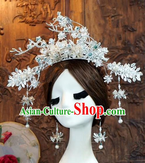 Chinese Handmade Ancient Wedding Hair Accessories Argent Phoenix Coronet Hairpins Complete Set for Women