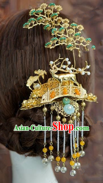 Chinese Handmade Ancient Hair Accessories Ancient Hanfu Pineburst Deer Tassel Hairpins for Women