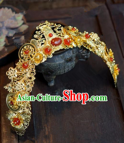 Chinese Handmade Ancient Wedding Hair Accessories Golden Phoenix Coronet for Women
