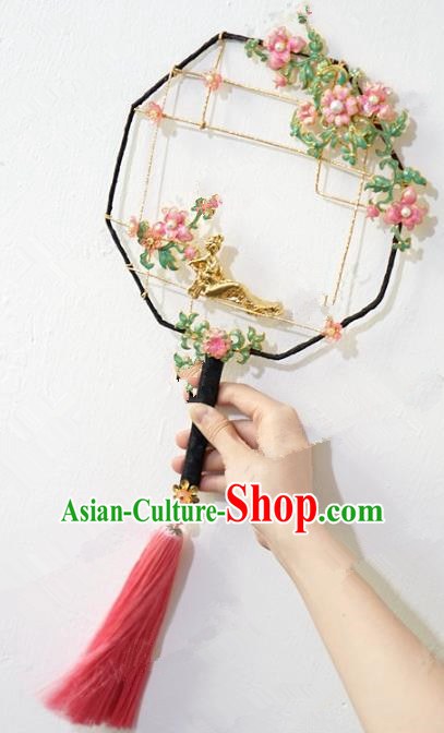 Top Grade Chinese Handmade Palace Fans Ancient Hanfu Hollowed-Out Round Fans for Women