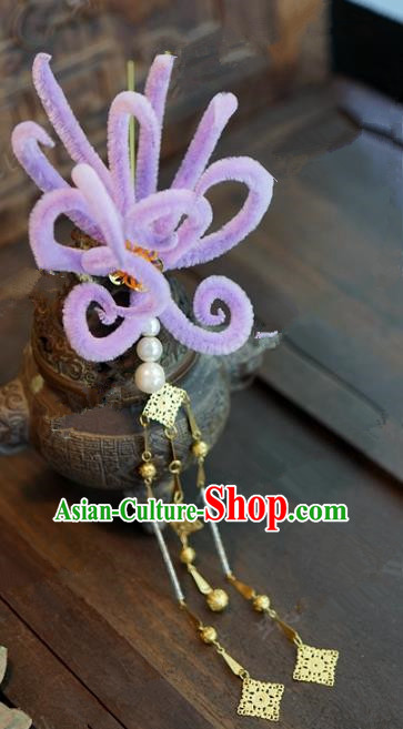 Top Grade Chinese Handmade Hair Accessories Qing Dynasty Velvet Flower Hairpins for Women