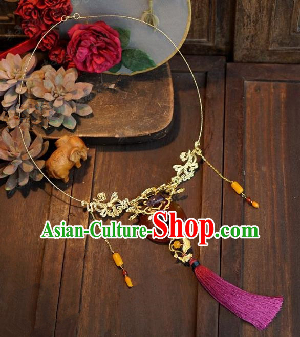 Chinese Handmade Jewelry Accessories Ancient Palace Lady Hanfu Agate Necklace for Women