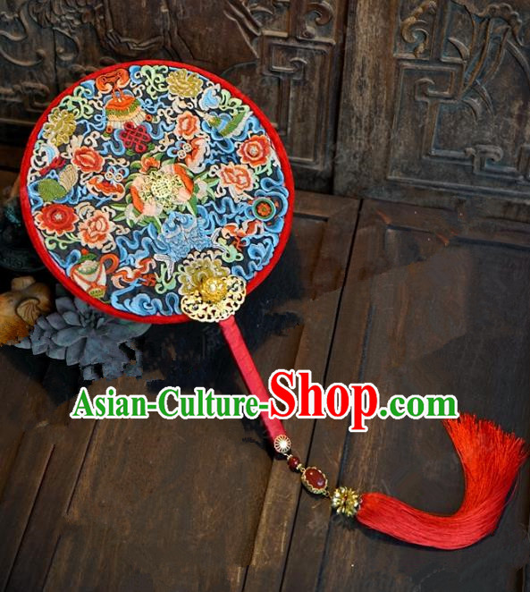 Top Grade Chinese Handmade Palace Fans Ancient Hanfu Wedding Round Fans for Women