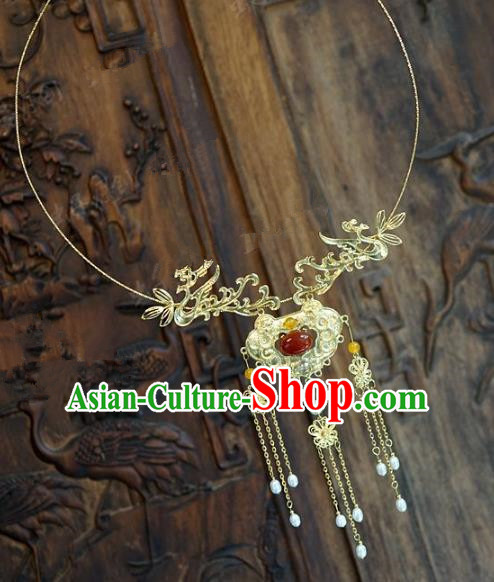 Chinese Handmade Jewelry Accessories Ancient Palace Lady Hanfu Tassel Agate Necklace for Women