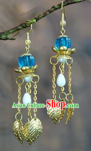 Chinese Handmade Jewelry Accessories Ancient Bride Hanfu Leaf Tassel Earrings for Women