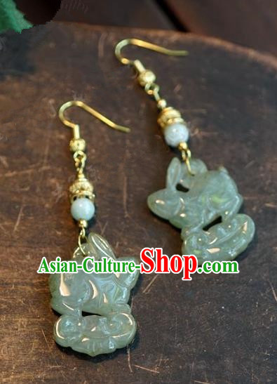 Chinese Handmade Jewelry Accessories Ancient Bride Hanfu Jade Rabbit Earrings for Women