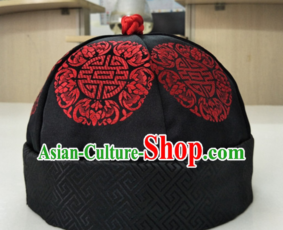 Chinese Ancient Style Handmade Qing Dynasty Black Manchu Hat for Men