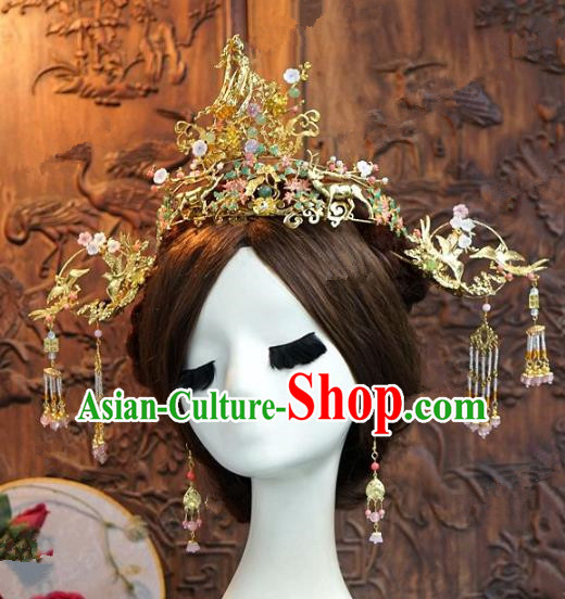 Chinese Handmade Ancient Bride Phoenix Coronet Wedding Hair Accessories Hairpins Complete Set for Women