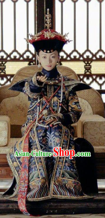 Chinese Ancient Qing Dynasty Story of Yanxi Palace Imperial Noble Consort Embroidered Costumes and Headpiece for Women