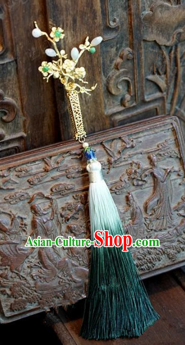 Chinese Handmade Pressure Front Green Tassel Brooch Ancient Bride Jewelry Accessories for Women