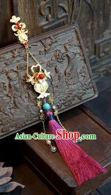 Chinese Handmade Pressure Front Pink Tassel Brooch Ancient Bride Jewelry Accessories for Women