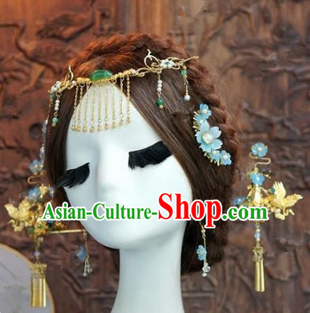 Chinese Handmade Wedding Hair Accessories Ancient Bride Tassel Hairpins Complete Set for Women