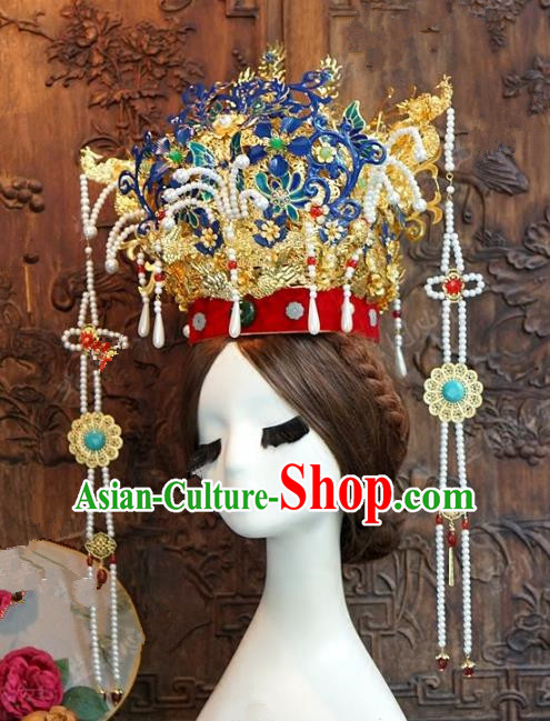 Chinese Handmade Wedding Hair Accessories Ancient Ming Dynasty Phoenix Coronet Hairpins for Women