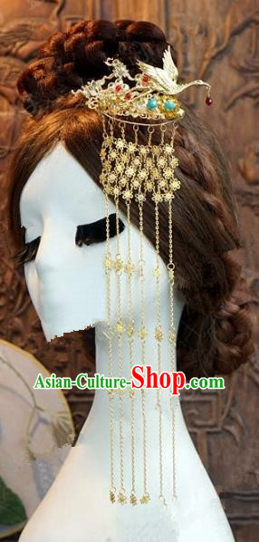 Chinese Handmade Ancient Hair Accessories Ancient Hanfu Crane Long Tassel Hair Clip Hairpins for Women