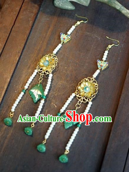 Chinese Handmade Pearls Tassel Earrings Ancient Bride Eardrop Jewelry Accessories for Women
