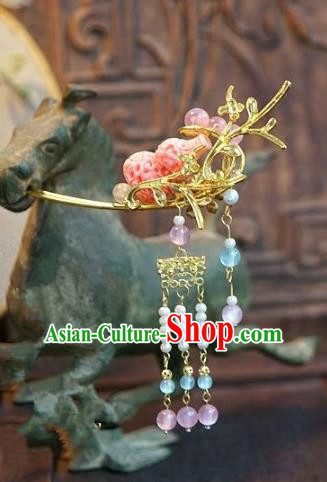 Chinese Ancient Handmade Hanfu Pink Calabash Hairpins Wedding Hair Accessories for Women