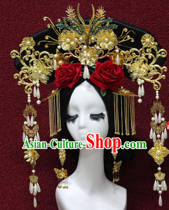 Chinese Ancient Handmade Qing Dynasty Queen Phoenix Coronet Hairpins Hair Accessories Step Shake Complete Set for Women