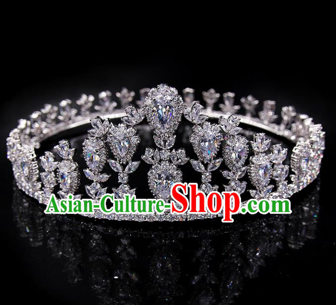 Handmade Baroque Bride Crystal Round Royal Crown Wedding Queen Hair Jewelry Accessories for Women