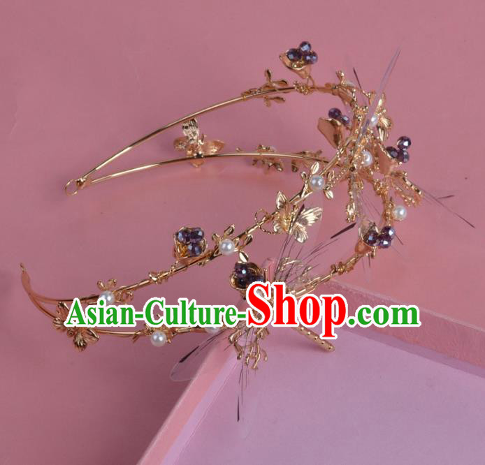 Handmade Baroque Bride Baroque Dragonfly Royal Crown Wedding Queen Hair Jewelry Accessories for Women