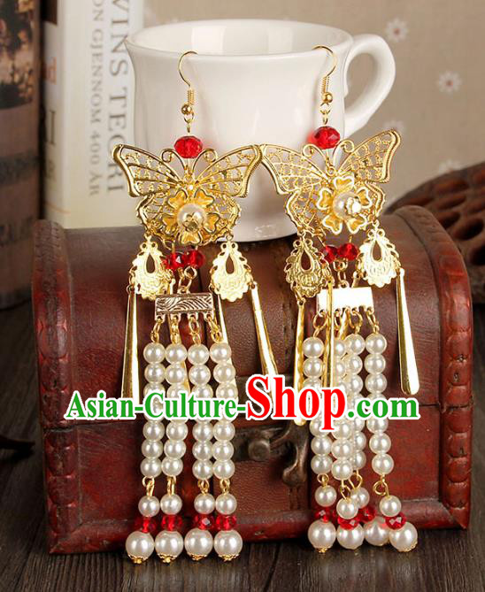 Top Grade Handmade Jewelry Accessories Bride Pearls Tassel Butterfly Earrings for Women