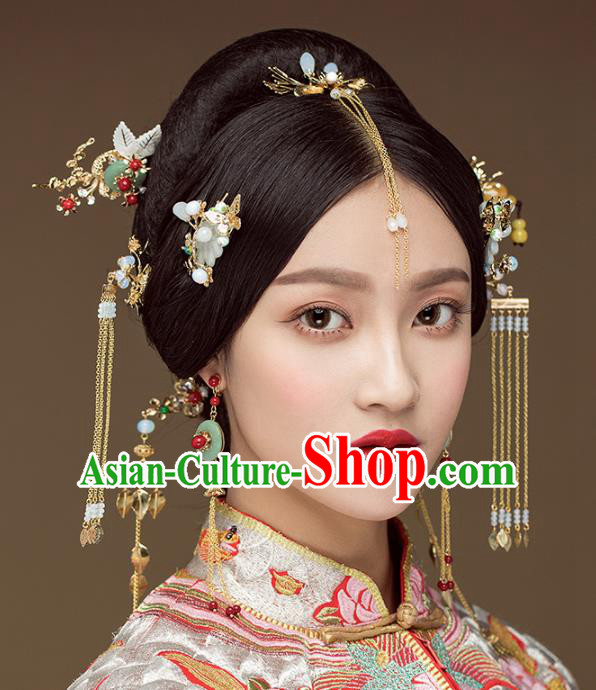 Chinese Ancient Handmade Tassel Hairpins Bride Hair Accessories Complete Set for Women