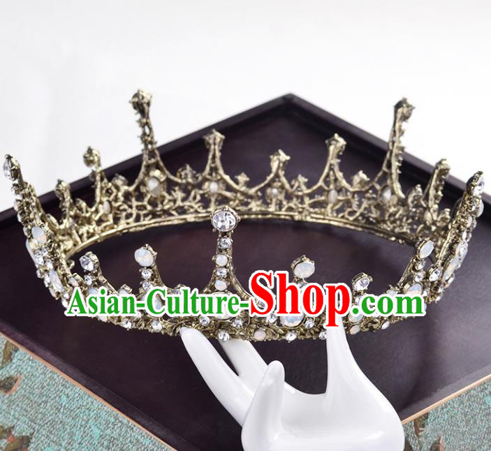 Top Grade Handmade Wedding Baroque Queen Golden Round Royal Crown Bride Hair Jewelry Accessories for Women