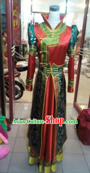 Chinese Traditional Mongolian Folk Dance Costume China Mongol Nationality Red Dress for Women